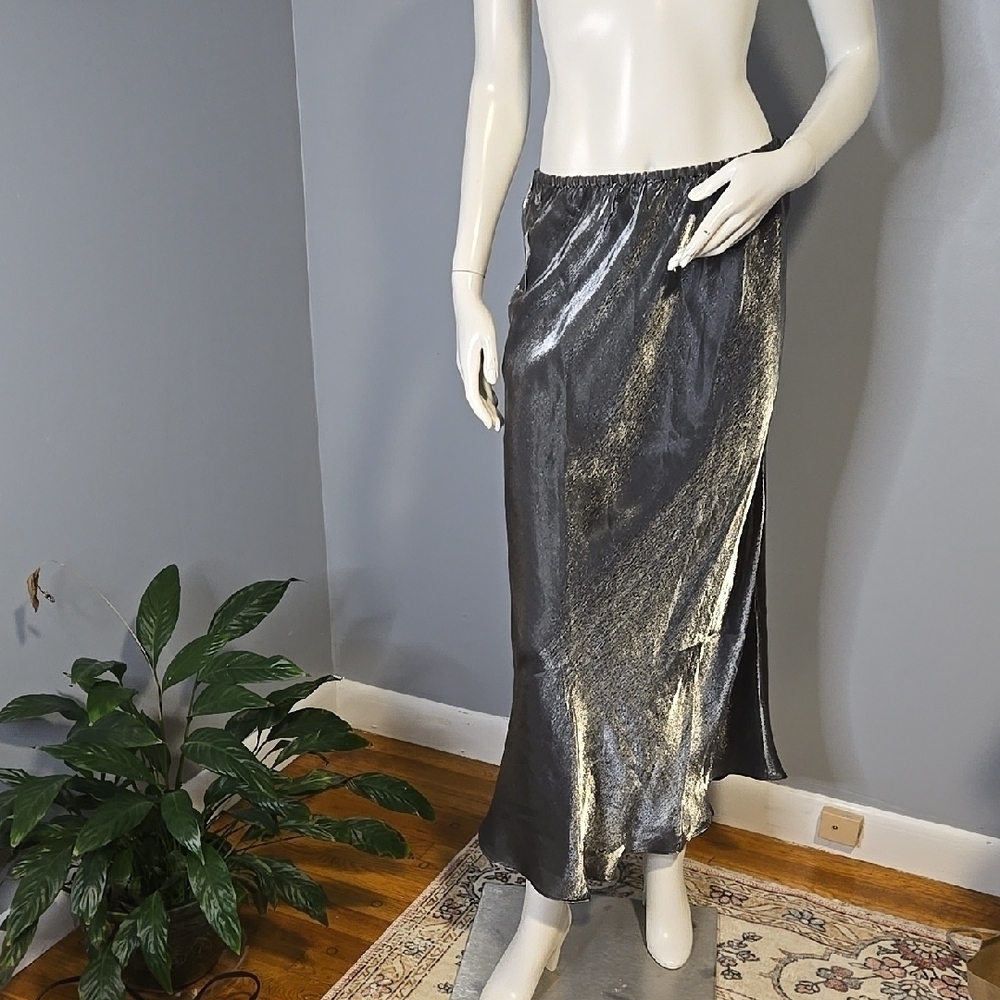 Max Studio Gunmetal Gray Iridescent Bias Cut Elastic Waist Maxi Skirt Size XS